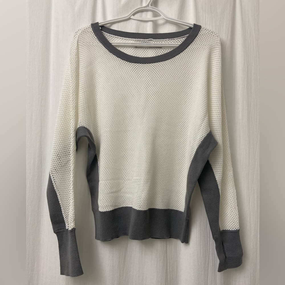 Blanc Noir White and Gray Mesh Sweater
